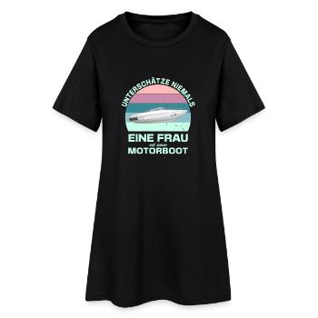 Unterschätze niemals eine Frau am Motorboot - Frauen T-Shirt-Kleid - Schwarz - Vorne