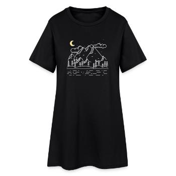 Line drawing of a landscape with mountains and wa - Women’s T-Shirt Dress - black - Front