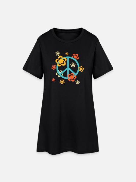 70er Jahre Blume Muster - Frauen T-Shirt-Kleid - Schwarz