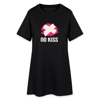 Witziges Lippen-Design mit Tape - Frauen T-Shirt-Kleid - Schwarz - Vorne