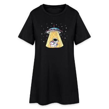 Alien UFO with unicorn and astronaut motif - Women’s T-Shirt Dress - black - Front