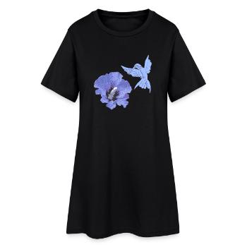 geschenke mit kolibris, Kolibrisilhouette Hibiskus - Frauen T-Shirt-Kleid - Schwarz - Vorne