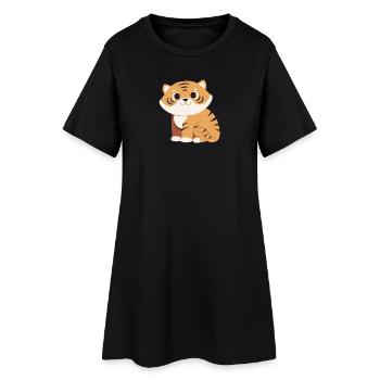 Kuscheltiger Cartoon Streifenmuster - Frauen T-Shirt-Kleid - Schwarz - Vorne