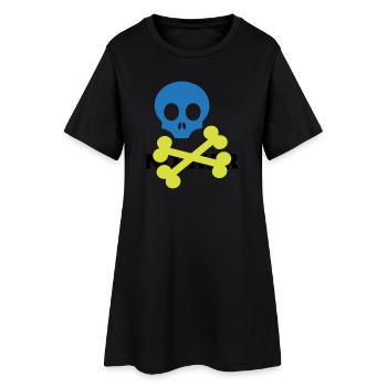 Crâne et os croisés bleu néon - Robe T-shirt Femme - noir - Devant