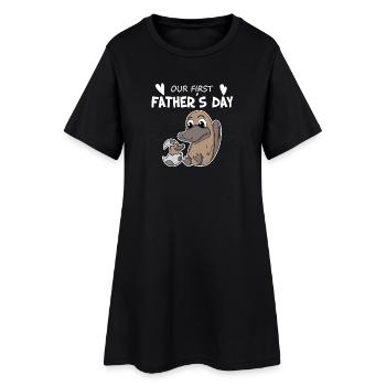 Cadeau de fête des pères - Notre première fête des pères - Robe T-shirt Femme - noir - Devant
