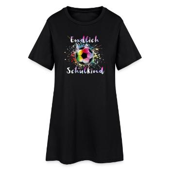 Endlich Schulkind Fußball Schulanfang - Frauen T-Shirt-Kleid - Schwarz - Vorne