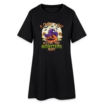 Un bonbon par jour éloigne les monstres - Robe T-shirt Femme - noir - Devant
