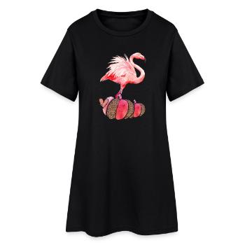 Automne Flamant Rose Citrouille Thanksgiving - Robe T-shirt Femme - noir - Devant