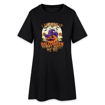 Ich Frage Mich Ob Halloween an Mich Denkt - Frauen T-Shirt-Kleid - Schwarz - Vorne