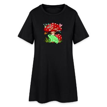 Cute Vintage Cottagecore Frog under Mushroom - Women’s T-Shirt Dress - black - Front