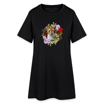 Chat riant avec rose pour l’amour - Robe T-shirt Femme - noir - Devant