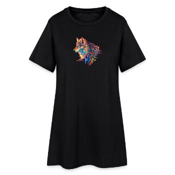 Wolf - Frauen T-Shirt-Kleid - Schwarz - Vorne