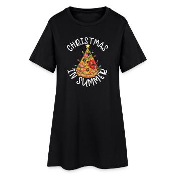 Pizza Christmas In Summer Tropical - Women’s T-Shirt Dress - black - Front