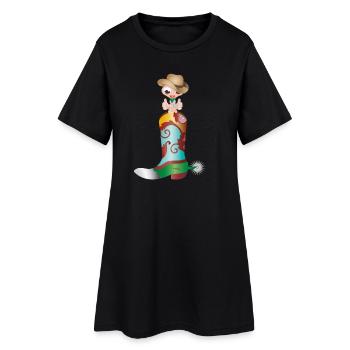 petit ver de terre comme cow-boy dans une botte occidentale - Robe T-shirt Femme - noir - Devant