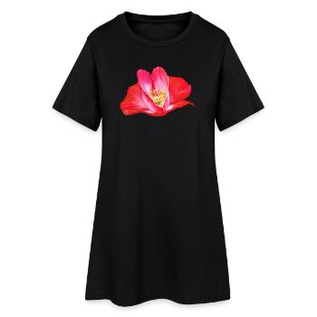 Rote Mohnblume in Herzform - Frauen T-Shirt-Kleid - Schwarz - Vorne