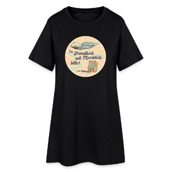 1x Strandkorb mit Meerblick, bitte Spruch Retro - Frauen T-Shirt-Kleid - Schwarz - Vorne