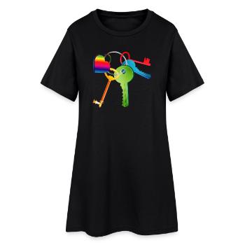 Porte-clés avec clés colorées et cœur coloré - Robe T-shirt Femme - noir - Devant