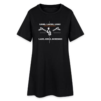 Witziges Motto mit Pfeifen und Waffe - Frauen T-Shirt-Kleid - Schwarz - Vorne
