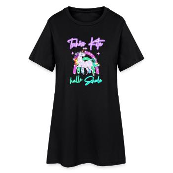 Tschüss Kita! hallo Schule Regenbogen Einhorn - Frauen T-Shirt-Kleid - Schwarz - Vorne