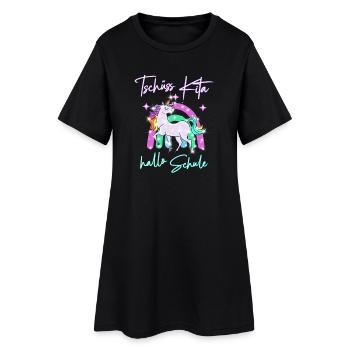 Tschüss Kita! hallo Schule Regenbogen Einhorn - Frauen T-Shirt-Kleid - Schwarz - Vorne