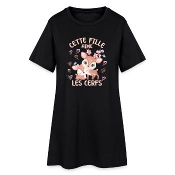 Dieses Mädchen Liebt Rehe - Frauen T-Shirt-Kleid - Schwarz - Vorne