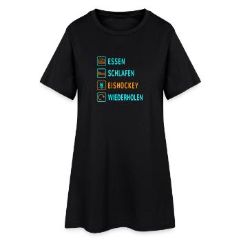 Essen. Schlafen. Eishockey. Wiederholen Design - Frauen T-Shirt-Kleid - Schwarz - Vorne