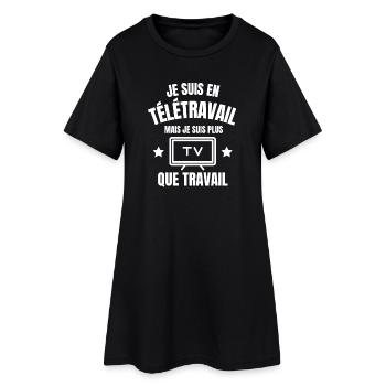télétravail, travail, fan de télé - Robe T-shirt Femme - noir - Devant