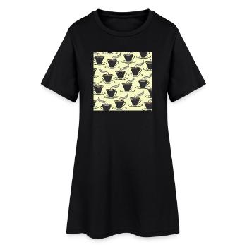 tolle küchenmuster, kaffeetassenmuster - Frauen T-Shirt-Kleid - Schwarz - Vorne