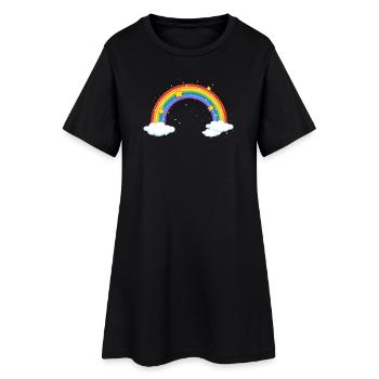 Heller Cartoon Regenbogen mit Wolken - Frauen T-Shirt-Kleid - Schwarz - Vorne