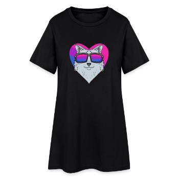 Chat Sibérien Bisexuel - Chat avec lunettes - Robe T-shirt Femme - noir - Devant