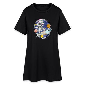 Garçon astronaute dans l’espace avec des fusées - Robe T-shirt Femme - noir - Devant