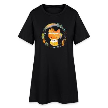 petit renard avec décoration en plumes dans cadre ethno - Robe T-shirt Femme - noir - Devant