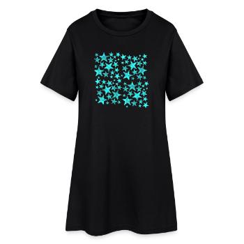Bright blue star pattern on black - Women’s T-Shirt Dress - black - Front