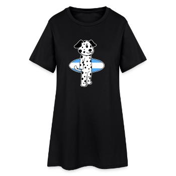 Surfboard Chien Dalmatien Surf Cadeau - Robe T-shirt Femme - noir - Devant