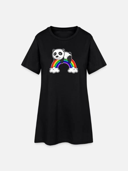Regenbogen Panda - Frauen T-Shirt-Kleid - Schwarz