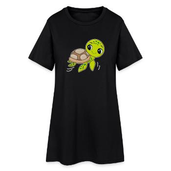 Tortue, animal mignon, océan - Robe T-shirt Femme - noir - Devant