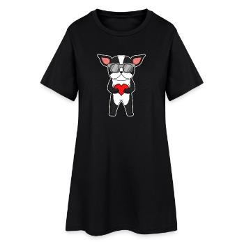 Terrier mit Sonnenbrille und Herz - Frauen T-Shirt-Kleid - Schwarz - Vorne