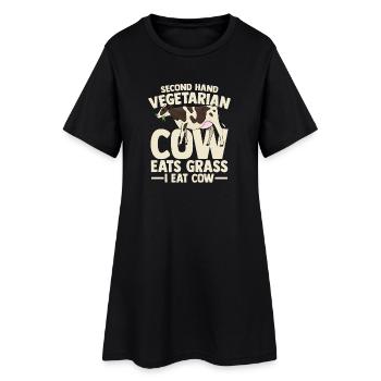 second hand vegetarian cow eats grass i eat cow - Frauen T-Shirt-Kleid - Schwarz - Vorne