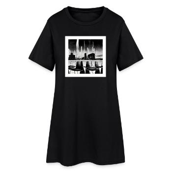 scène urbaine futuriste dans le style des années cinquante - Affiche - Robe T-shirt Femme - noir - Devant