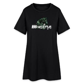 Monstera Fensterblatt Pflanzen Geschenk - Frauen T-Shirt-Kleid - Schwarz - Vorne