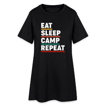Eat Sleep Camp Repeat - Frauen T-Shirt-Kleid - Schwarz - Vorne