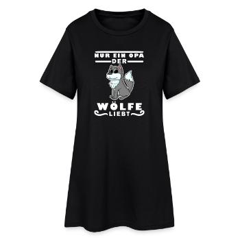 Opa Großvater Wolf Wölfe - Frauen T-Shirt-Kleid - Schwarz - Vorne