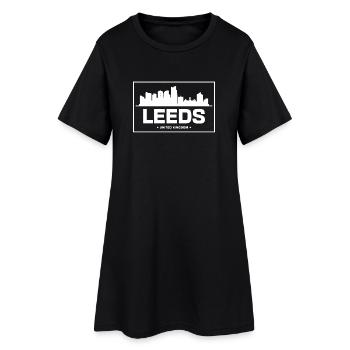 Leeds Skyline Silhouette Druck - Frauen T-Shirt-Kleid - Schwarz - Vorne