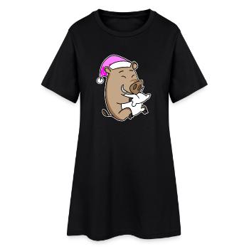 Sanglier avec oreiller et bonnet de couchage - Robe T-shirt Femme - noir - Devant