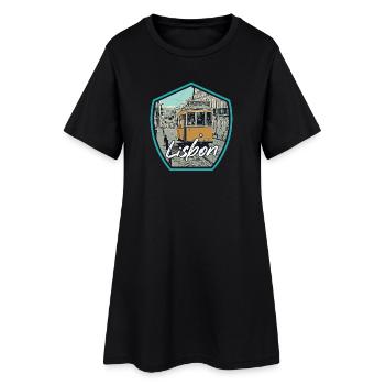 Lisbonne, belle ville du Portugal avec tramway - Robe T-shirt Femme - noir - Devant