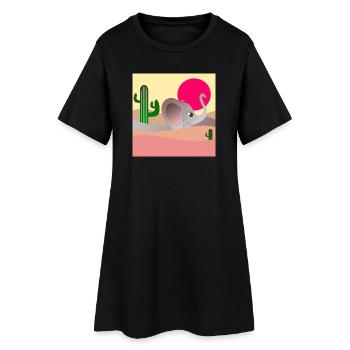PAYSAGE DÉSERTIQUE D’ÉLÉPHANTS - CACTUS - Robe T-shirt Femme - noir - Devant