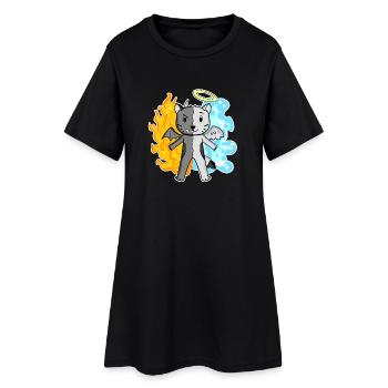 Katze Katzenrasse Devon Rex - Engel und Teufel - Frauen T-Shirt-Kleid - Schwarz - Vorne