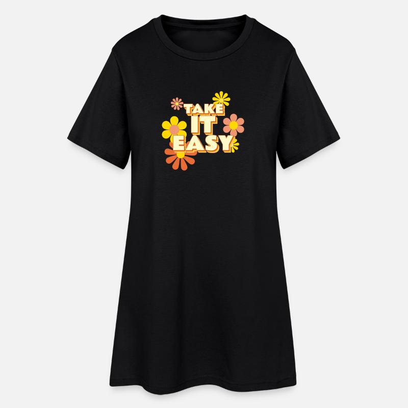 Take it Easy - Frauen T-Shirt-Kleid - Schwarz