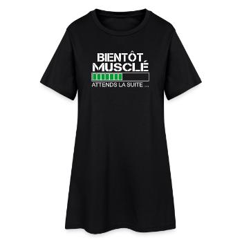 Bientot musclé (blanc et vert) - Robe T-shirt Femme - noir - Devant