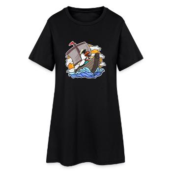 Möwe im Boot - Frauen T-Shirt-Kleid - Schwarz - Vorne